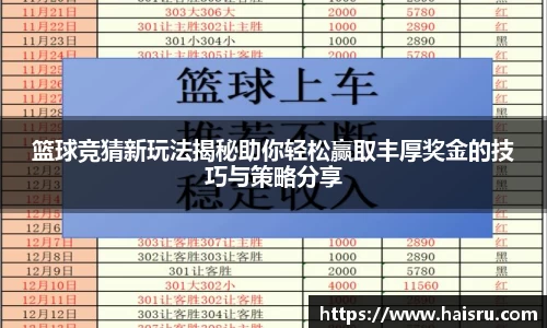 篮球竞猜新玩法揭秘助你轻松赢取丰厚奖金的技巧与策略分享